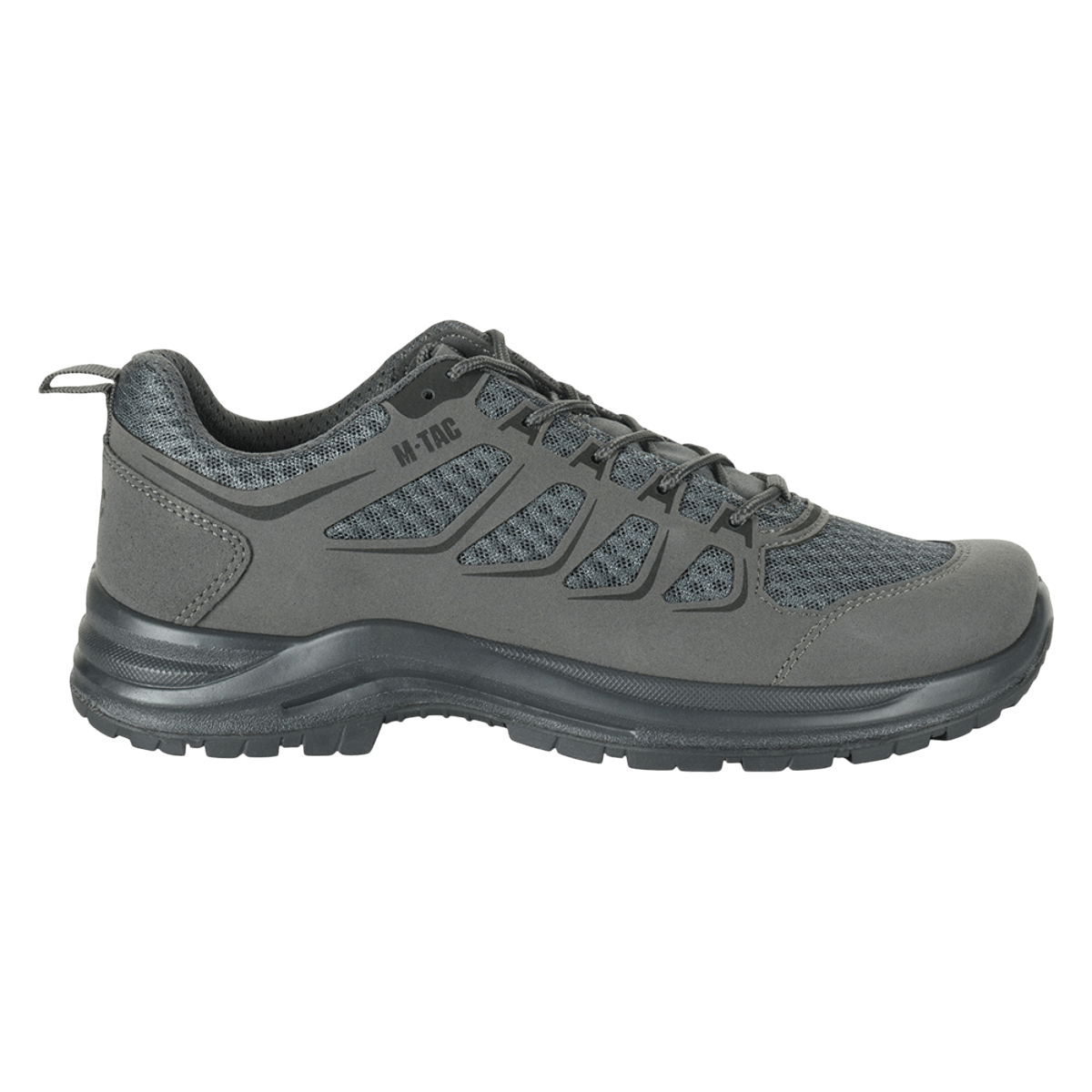 M-Tac Tactical Sneakers IVA harmaana, kevyet ja kulutusta kestävät hengittävällä verkolla ja vahvistetulla kärjellä vaellukseen ja ulkoiluun.