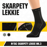 M-Tac Letvægtssokker Mk.3 mustina, ohuet ja ergonomiset trekkisukat hengittävällä materiaalilla, ihanteelliset kesäkäyttöön ja arkimukavuuteen.