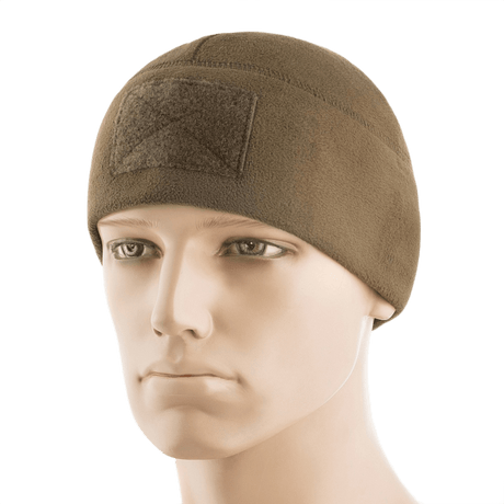 M-Tac Fleece Tactical Watch Cap Beanie m. Patch Panel ruskeassa fleece-evästeessä, taktiseen käyttöön ja ulkoiluun