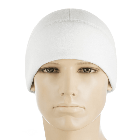M-Tac Watch Cap Elite Fleece Beanie Hat valkoisena matalaprofiilisella muotoilulla talviaktiviteetteihin ja taktiseen käyttöön, materiaali 100% polyester