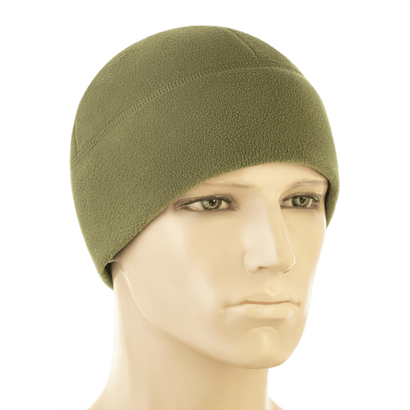 M-Tac Watch Cap Elite Fleece Beanie Hat Slimtex oliivinvihreänä, suunniteltu kylmään ja taktiseen käyttöön, näytetty mannekiinilla