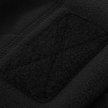 M-Tac Watch Cap Elite Fleece Beanie Hat Velcro, Velcro-paneeli merkeille ja tunnistukseen, korostaa yksityiskohtia mustassa fleecessä.