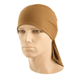 M-Tac Bomuld Tube Scarf ruskeana, monikäyttöinen taktiseen käyttöön tai vapaa-aikaan, 100% puuvillaa, esitetty Sahara-bandanana.