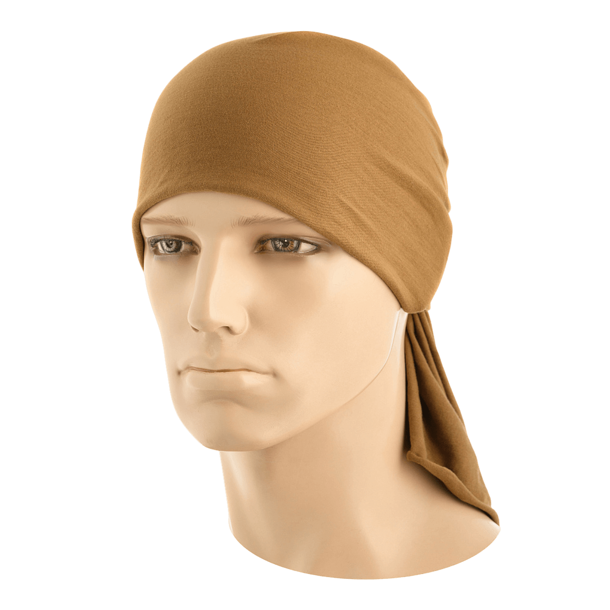 M-Tac Bomuld Tube Scarf ruskeana, monikäyttöinen taktiseen käyttöön tai vapaa-aikaan, 100% puuvillaa, esitetty Sahara-bandanana.