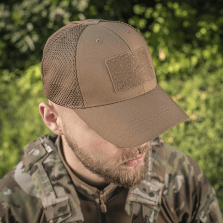 M-Tac Baseball Cap Ripstop Elite Flex ruskea ripstop verkkopaneeleilla, hengittävä ja säädettävä, galleria-asento 1
