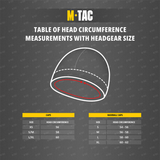 M-Tac Rip-Stop Fleece Hjelmliner - kokotaulukko: pään ympärys ja päähineet
