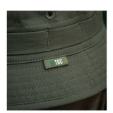 Lähikuva M-Tac Panamahat Gen. II Summer Flex oliivinvihreä nylon/elastaani, NIJ-sertifiointi, fokus saumoihin ja logoon, galleria-asento 1.