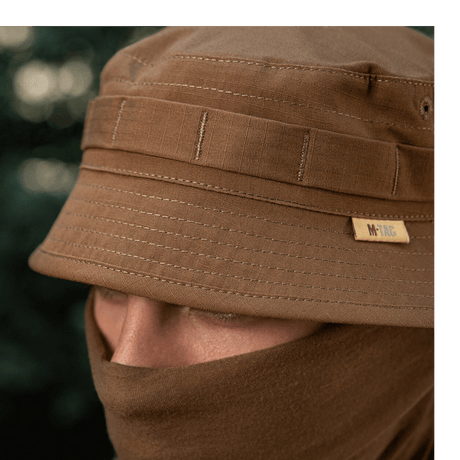 Lähikuva M-Tac Panamahat Gen. II Flex Rip-Stop ruskea rip-stop-kangas, yksityiskohdat ja saumat, galleria-asento 1.
