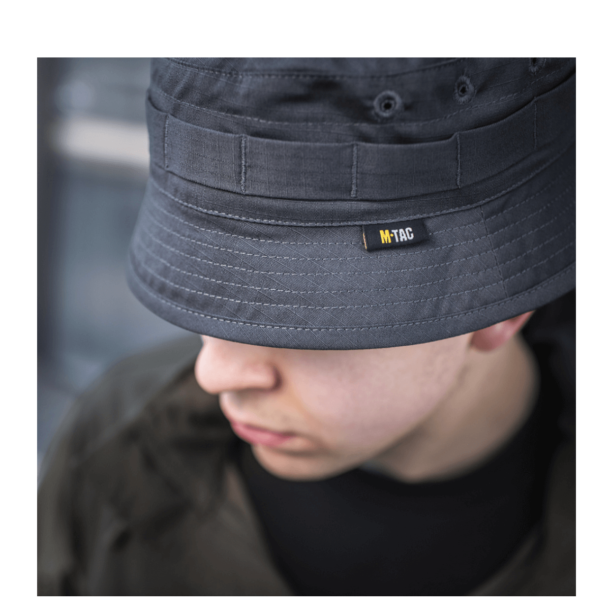 M-Tac Panamahat Gen. II Flex Rip-Stop tummanharmaasta rip-stop-materiaalista, kestävät ompeleet ja tuuletusreiät, galleria-asento 1.
