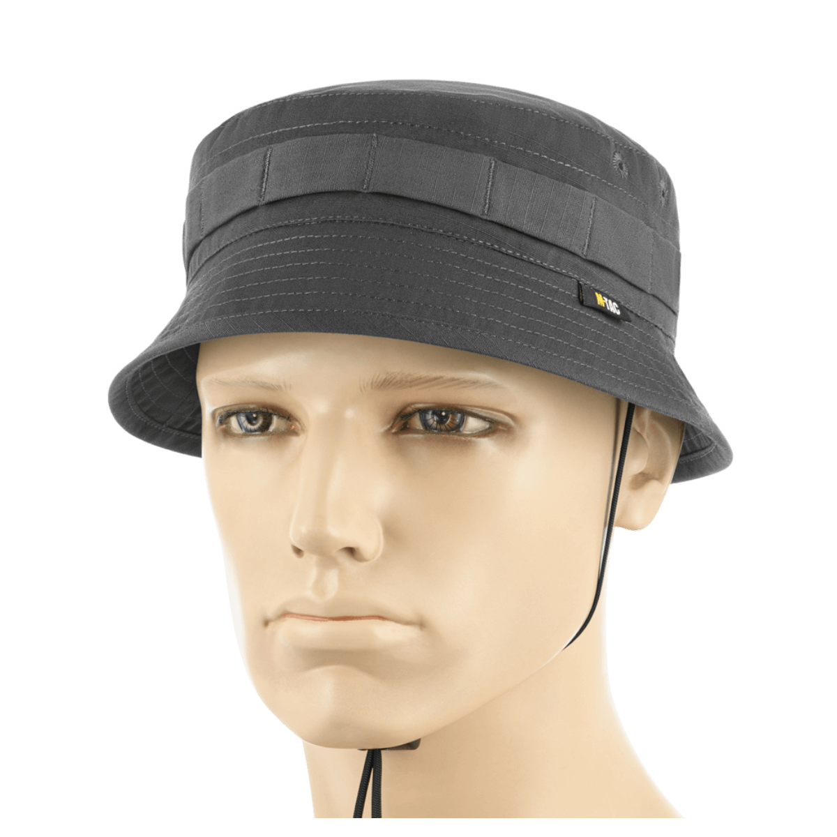 M-Tac Panamahat Gen. II Flex Rip-Stop harmaasta rip-stop-kankaasta, galleria-asento 1, säädettävä naru ja tuuletusreiät.