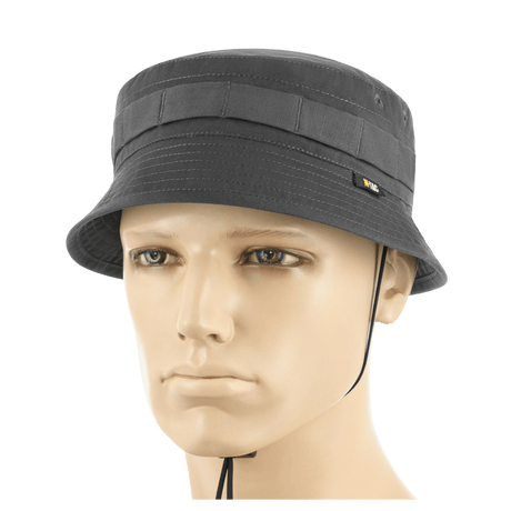 M-Tac Panamahat Gen. II Flex Rip-Stop harmaasta rip-stop-kankaasta, galleria-asento 1, säädettävä naru ja tuuletusreiät.