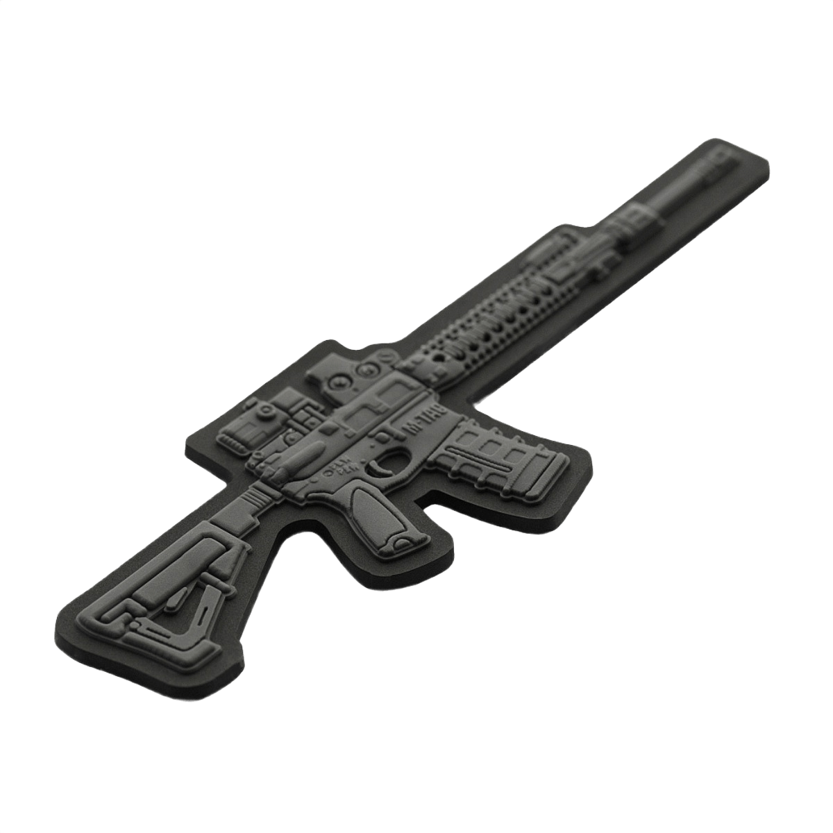 M-Tac AR-15 3D PVC-patch 3D AR-15 -motiivilla, valmistettu kestävästä PVC-kumista, koko 50x60mm, Velcro-hook helppoon kiinnitykseen.