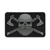M-Tac Bearded Skull 3D PVC-patch partaisella kallo- ja kirvesmotiivilla, Velcro-kiinnitys, taktinen tarra sotilas- ja ulkoiluvarusteisiin.
