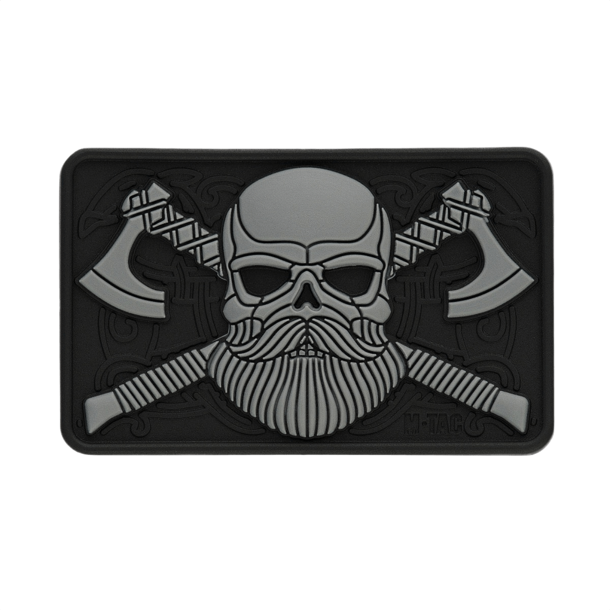 M-Tac Bearded Skull 3D PVC-patch partaisella kallo- ja kirvesmotiivilla, Velcro-kiinnitys, taktinen tarra sotilas- ja ulkoiluvarusteisiin.