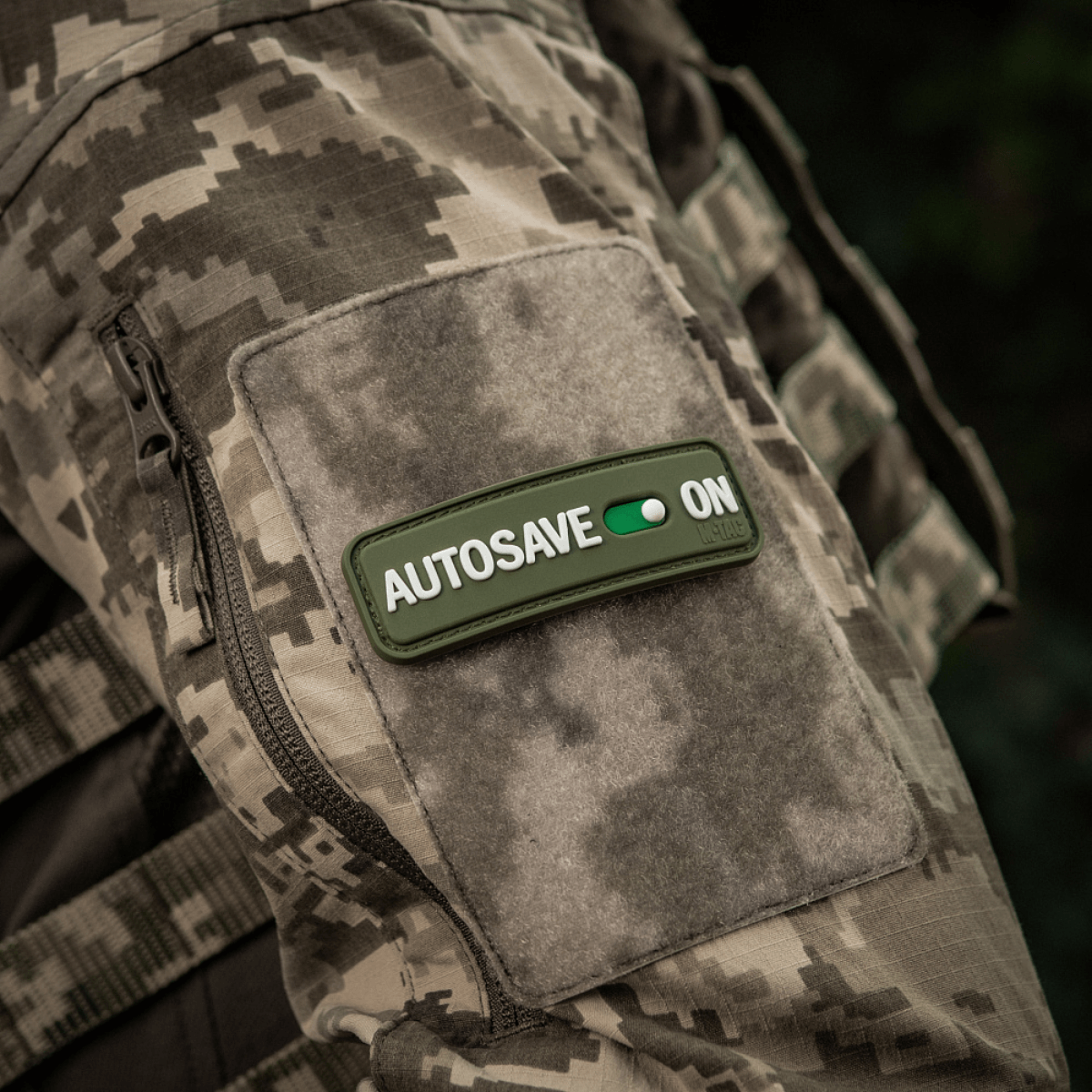 M-Tac Patch Autosave PVC maastotakissa, 3D-morale-patch täysvärisenä, sopii vaatteisiin, reppuun tai taktiseen varustukseen.