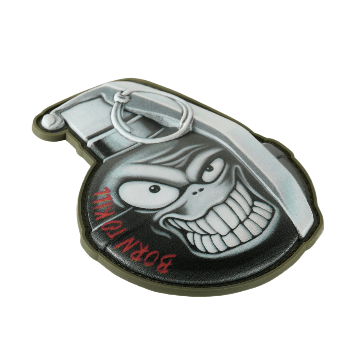 M-Tac Patch M67 Kranaatti 3D PVC 'Born to Kill' -tekstillä hauskan kranaattimuotoilun, kestävä PVC ja Velcro-takapuoli, koko 8.8 x 6.8 cm