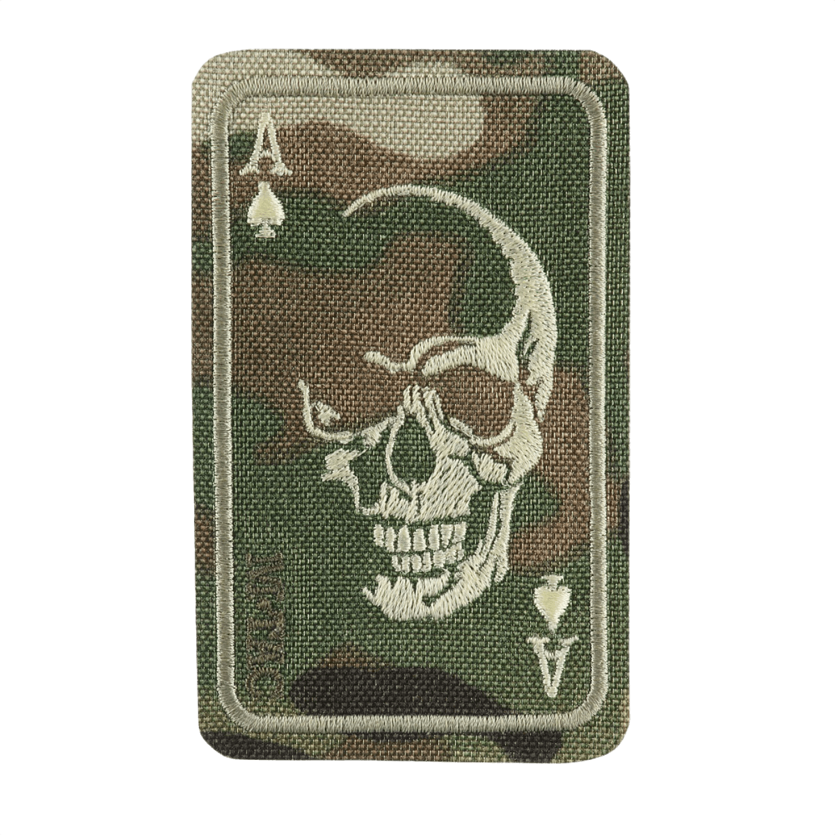 M-Tac Patch Face of War (Broderi) kallokuvio ja ace of spades -kuvio kirjailtuna Cordura 500D-materiaaliin, 8.5 x 5.2 cm.