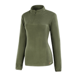 M-Tac Delta Polartec -naisten fleece-takki oliivinvihreänä, tehty Polartec® Micro Series -fleecestä mukavuutta ja lämmöneristystä varten.