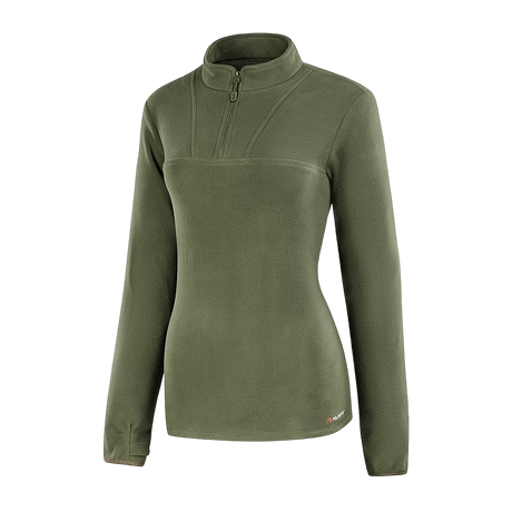 M-Tac Delta Polartec -naisten fleece-takki oliivinvihreänä, tehty Polartec® Micro Series -fleecestä mukavuutta ja lämmöneristystä varten.