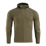 M-Tac Polartec Sport -huppari vihreänä, tarjoaa lämmöneristyksen ja hengittävyyden, sopii fyysiseen aktiivisuuteen vaihtelevassa säässä.
