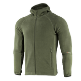 M-Tac Polartec Sport -huppari vihreänä, lämmöneristys ja hengittävyys mukavuutta varten fyysisen aktiivisuuden ja vaihtelevan sään aikana.