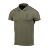 M-Tac Tactical Polo Shirt 65/35 oliivinvihreä Velcro-paneeleilla, suunniteltu poliisi- ja turvallisuuskäyttöön, puuvilla/polyester-sekoitus
