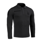 M-Tac Tactical Polo Shirt pitkähiha 65/35 musta, Velcro-panelit univormukäyttöön, sopii poliisille ja turvallisuushenkilöstölle