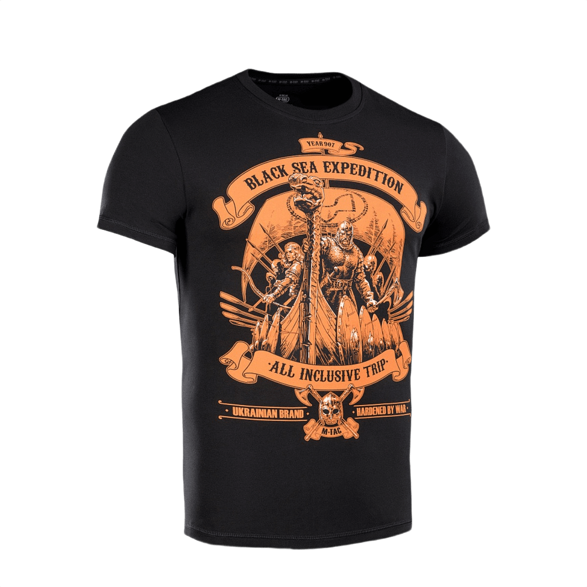 M-Tac T-shirt Black Sea Expedition musta graafisella printillä, sopii metsästykseen, kalastukseen ja urheiluun. Mukava ja joustava istuvuus
