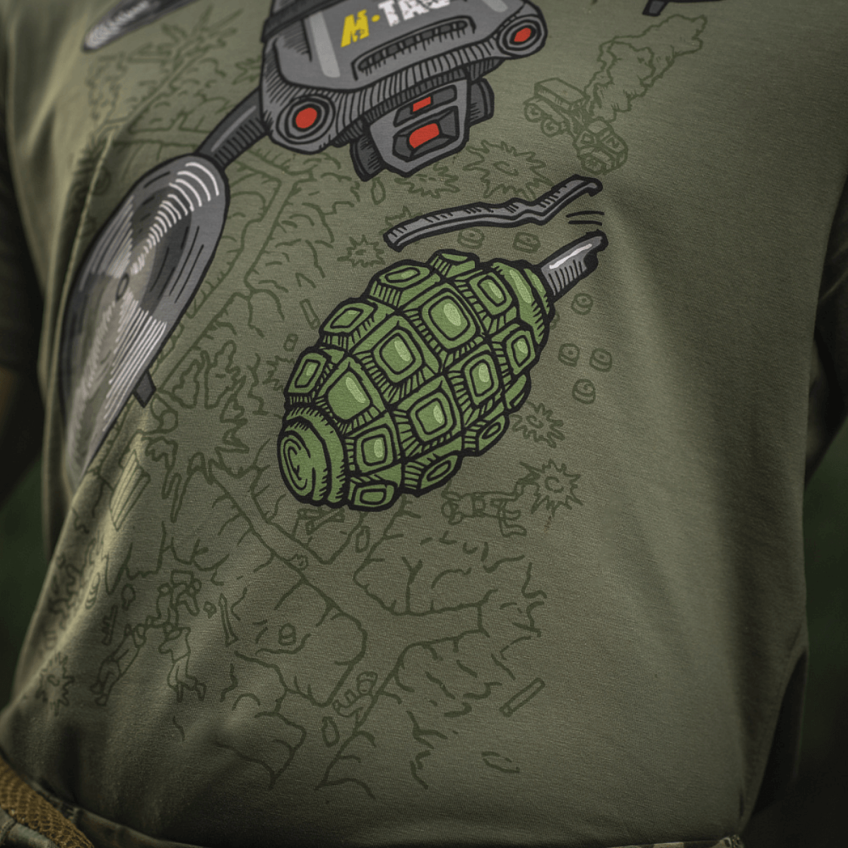 M-Tac T-Shirt Quadcopter, graafinen drone- ja kranaattimalli, mukava ja kestävä puuvillaseos, sopii UAV-operaattoreille.