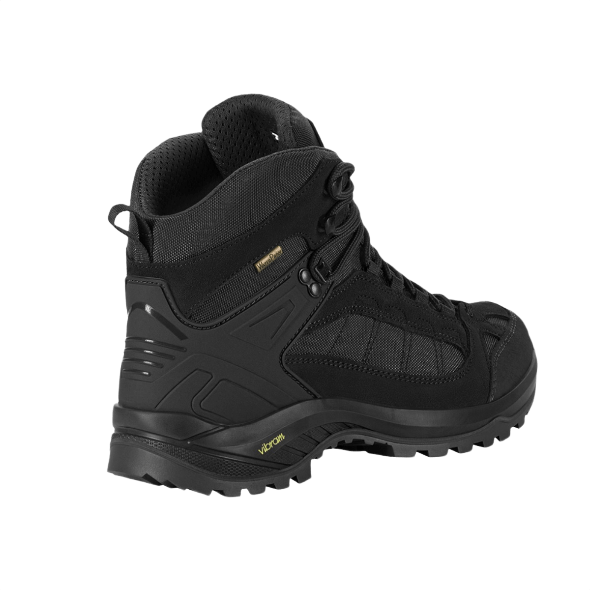 M-Tac Taktiske Demi-Season Støvler Pro Line kestävästä suede- ja Cordura-materiaalista, Vibram-pohja pitoa ja vakautta varten, musta malli.