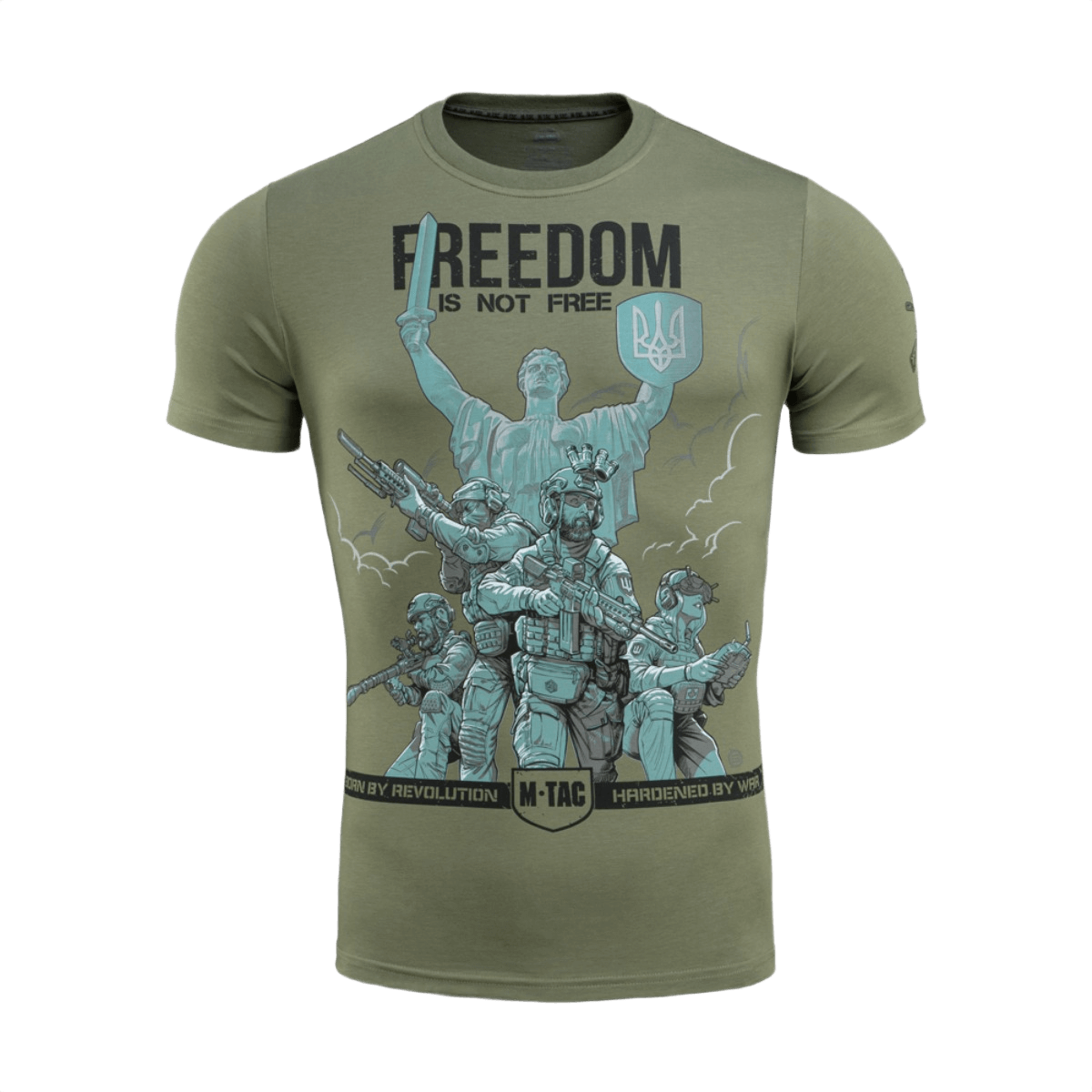 M-Tac T-Shirt Freedom ikoninen printti sotilashenkilöstä, symboloi voimaa ja rohkeutta, kunnioittaa Ukrainan sisukkuutta.