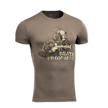 M-Tac Sniper T-paita "Death From Afar" -painatuksella, 93 % puuvillaa ja 7 % elastaania, sopii arkeen ja ulkoiluun