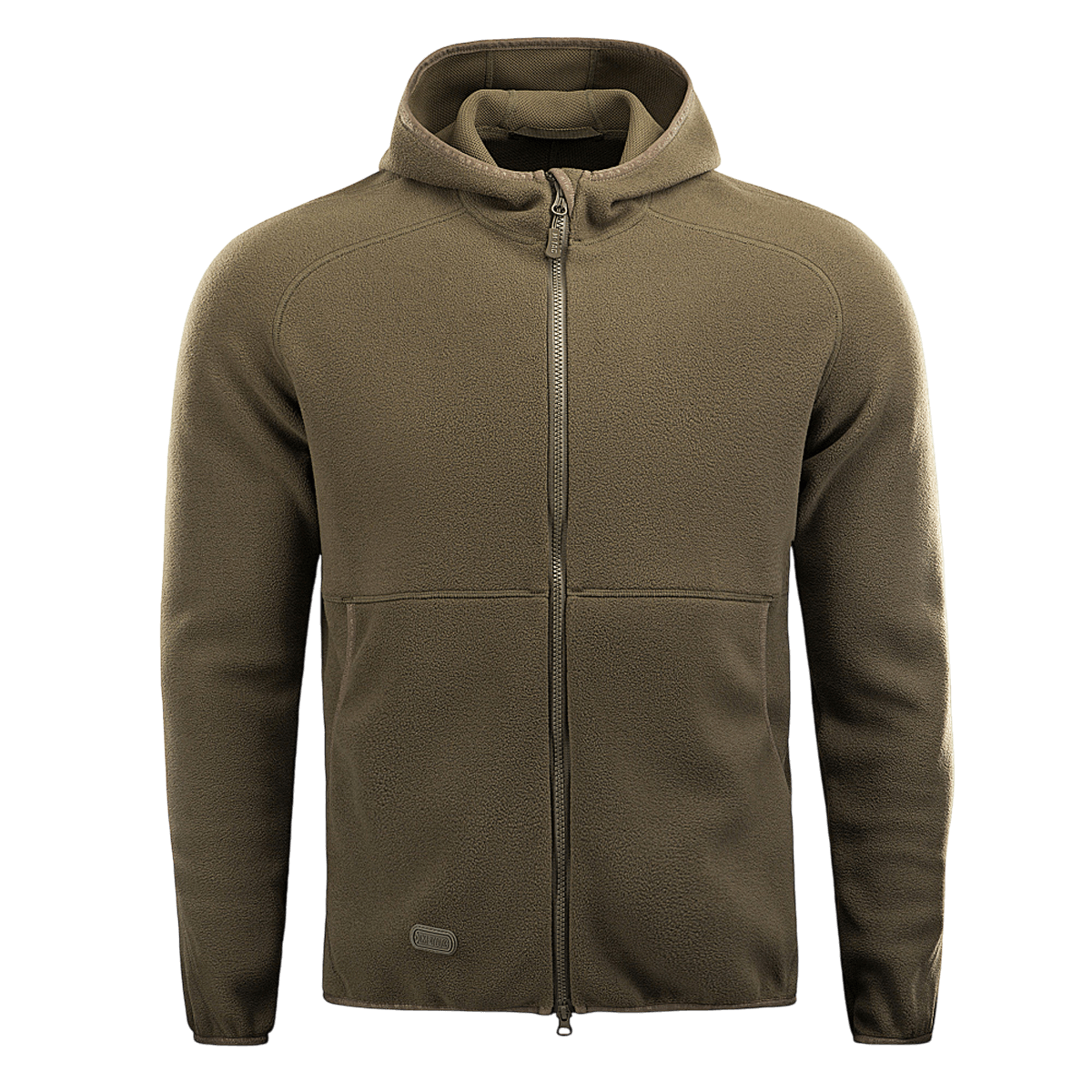 M-Tac Lite Microfleece Hættetrøje armyvihreänä vetoketjulla ja hupulla, valmistettu kevyestä, joustavasta mikrofleece-materiaalista mukavuuteen ja liikkumisvapauteen.
