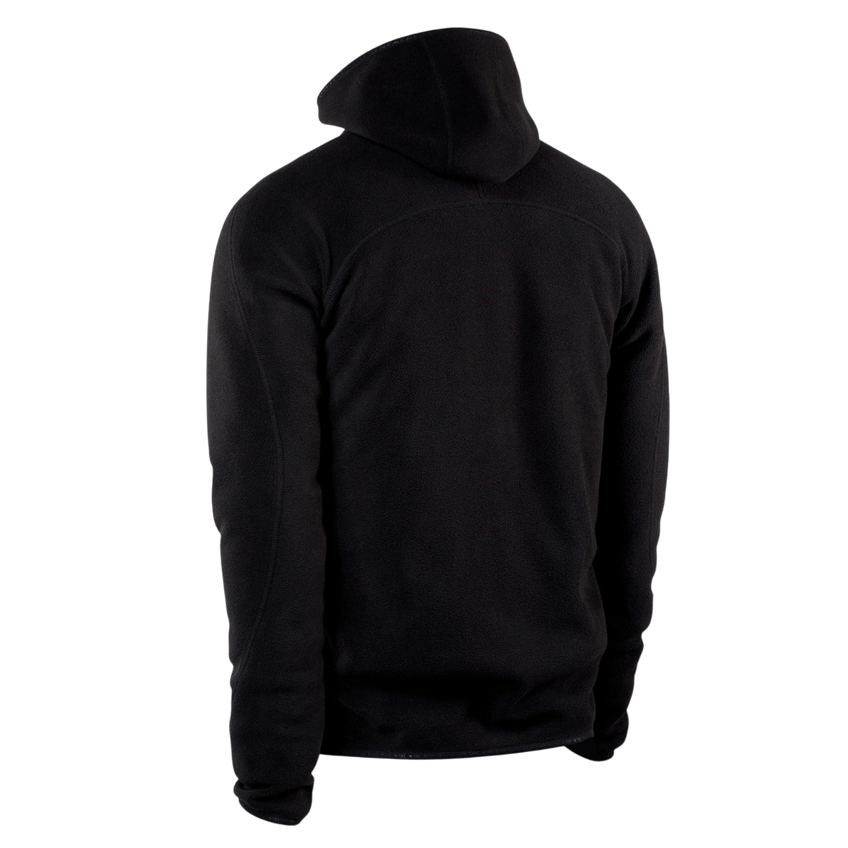 Musta M-Tac Lite Microfleece Hættetrøje takaa kuvattuna, näyttää joustavan ja kevyen istuvuuden, sopii päivittäiseen käyttöön ja ulkoiluun