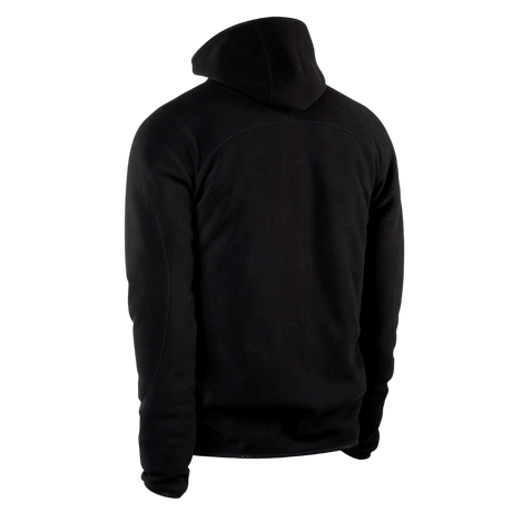 Musta M-Tac Lite Microfleece Hættetrøje takaa kuvattuna, näyttää joustavan ja kevyen istuvuuden, sopii päivittäiseen käyttöön ja ulkoiluun