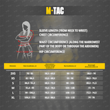 M-Tac Combat Fleece -takki Polartec Dame kokotaulukko: rinnanympärys, vyötärö, lantio ja hihan pituus, galleria-asento 1.