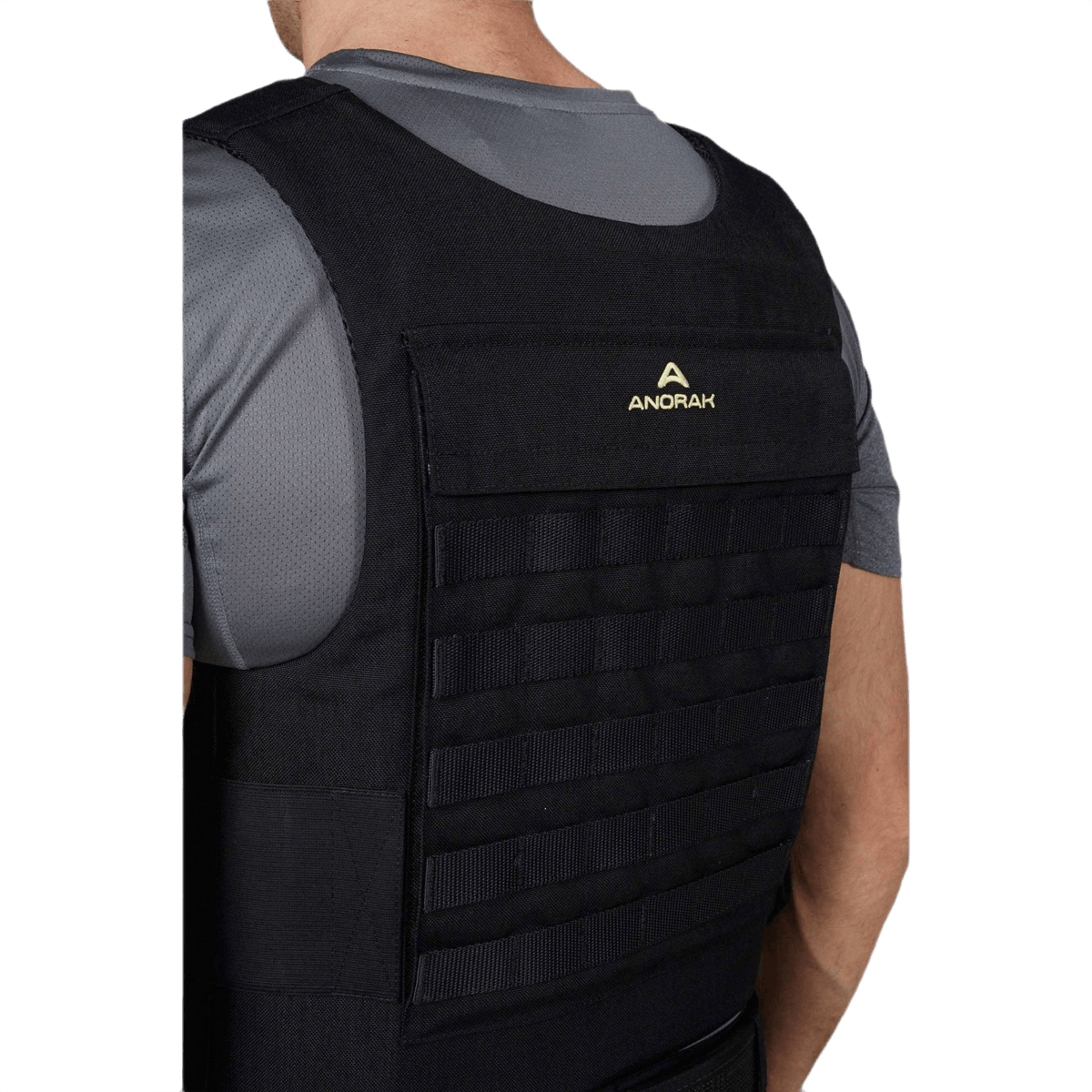 Anorak Duty III-M Cover takaa nähtynä, näyttää ergonomisen muotoilun ja PALS-webbingin MOLLE-varusteille.