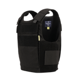 Anorak Rhodium® Duty III pistos- ja luotisuojaliivi Level IIIA -suojalla, musta soft armor -liivi sivulta nähtynä