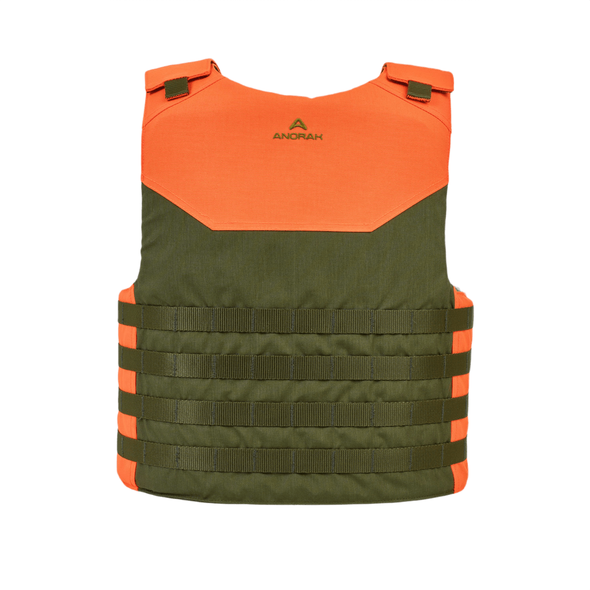 Anorak Titanium® Shield I pistos- ja luotonsuojaliivi oranssissa ja vihreässä värissä.