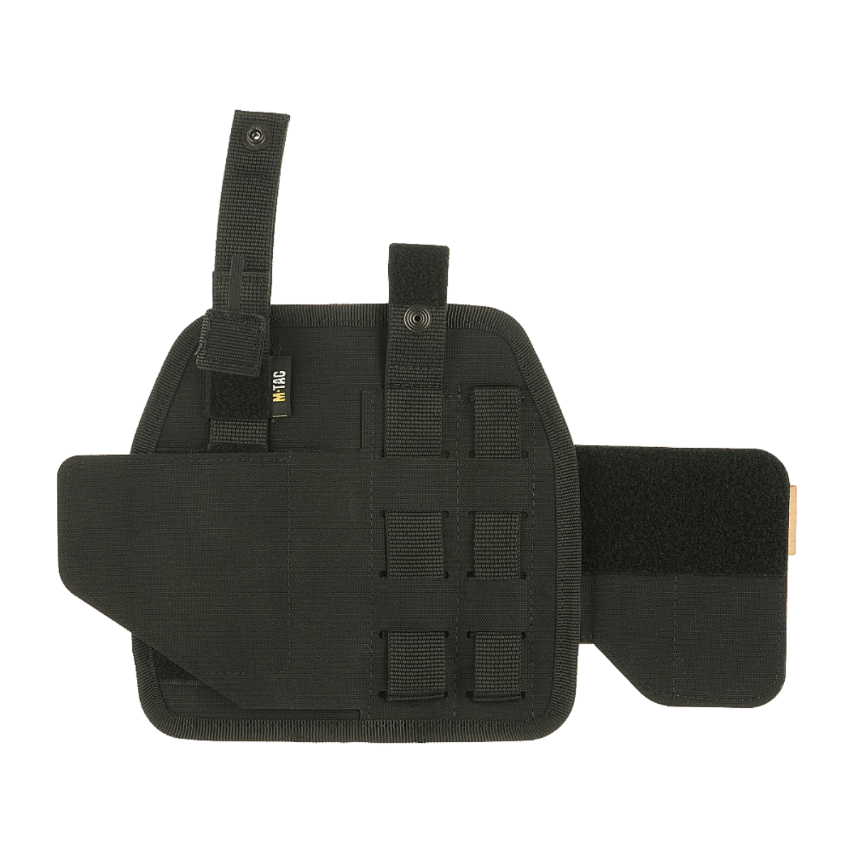 M-Tac Universal Taktisk Hylster Elite Højre mustassa Cordura 500D:ssä, säädettävä hihna ja MOLLE-liitäntä aseen säilytykseen.