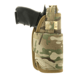 M-Tac Universal Taktisk Hylster Elite Højre, laminoitu Cordura 500D, säädettävä Glock 17:lle ja muille pistooleille, MOLLE-liitännällä.
