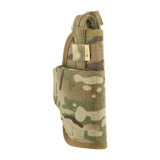 M-Tac Universal Taktisk Hylster Elite Højre camo-kuosissa Cordura 500D:llä, säädettävä hihna ja Velcro-lukko aseen säilytykseen.