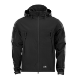 M-Tac Soft Shell -takki mustana, sisäinen polyuretaanikalvo ja fleece-vuori, suojaa huonoa säätä vastaan, kevyt ja eristävä.
