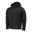 M-Tac Soft Shell -takki mustana, sisäinen polyuretaanikalvo ja fleece-vuori, sääsuojaava ja kevyt malli.