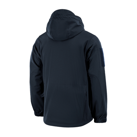 M-Tac Soft Shell -takki fleecellä ja vesihylkivällä ulkokuorella, suunniteltu suojaamaan huonolta säältä, takaa kuvattuna.