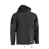 M-Tac Soft Shell Police Jakke säädettävällä hupulla ja tuulta suojaavalla polyuretaanikalvolla, musta.