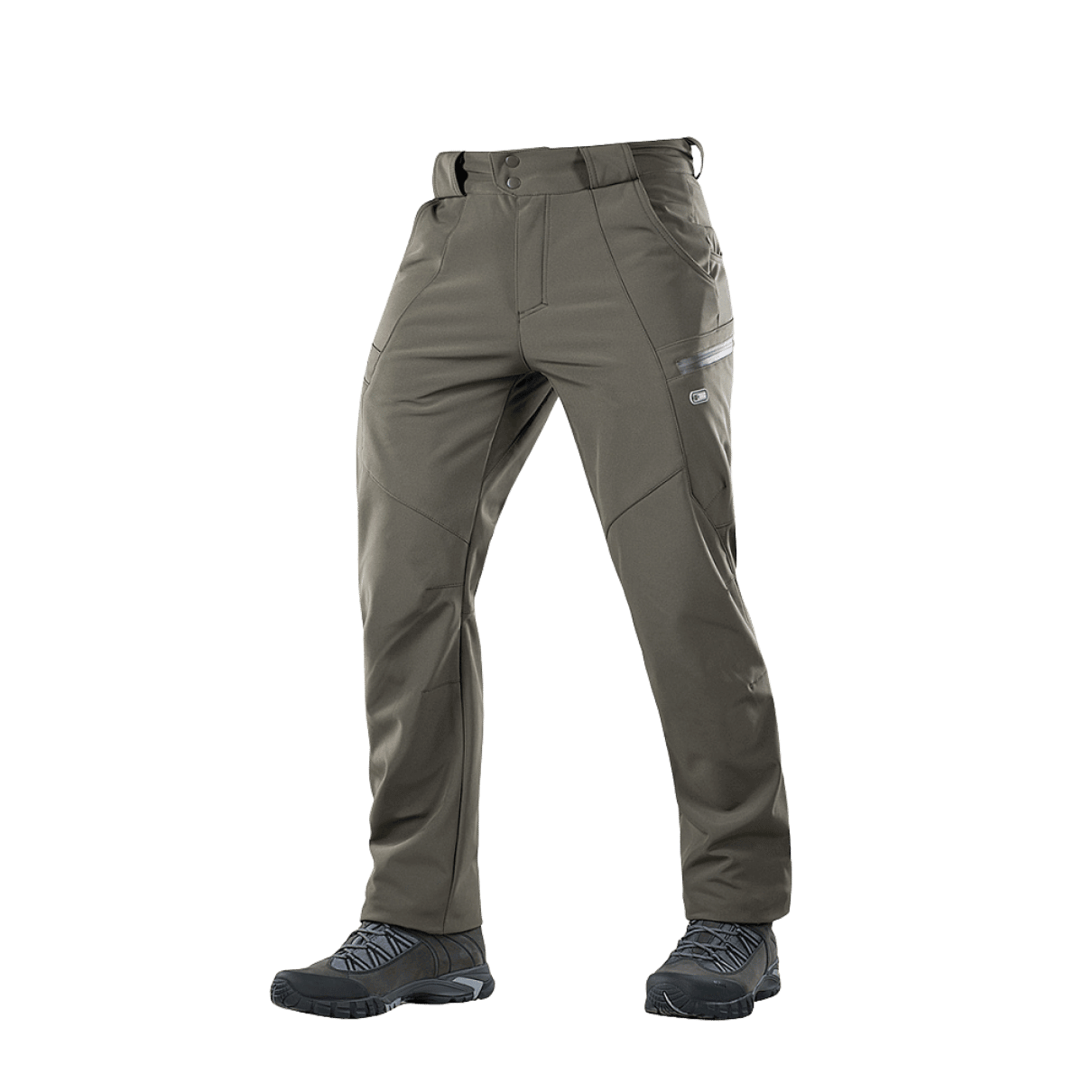 M-Tac Soft Shell Vinter -housut miehille, valmistettu tuulta ja vettä hylkivästä kankaasta, sopivat kylmiin ja kosteisiin olosuhteisiin, fleece-vuori.