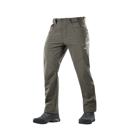 M-Tac Soft Shell Vinter -housut miehille, valmistettu tuulta ja vettä hylkivästä kankaasta, sopivat kylmiin ja kosteisiin olosuhteisiin, fleece-vuori.
