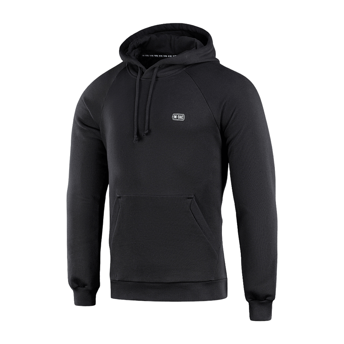 M-Tac Cotton Raglan -huppari, musta, raglanhihat ja tasku, valmistettu 100 % puuvillasta mukavuutta ja liikkumisvapautta varten.