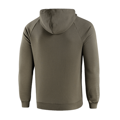 M-Tac Cotton Raglan -huppari oliivinvihreänä, takaa kuvatuna, raglanhihat mukavuutta ja tyyliä varten.